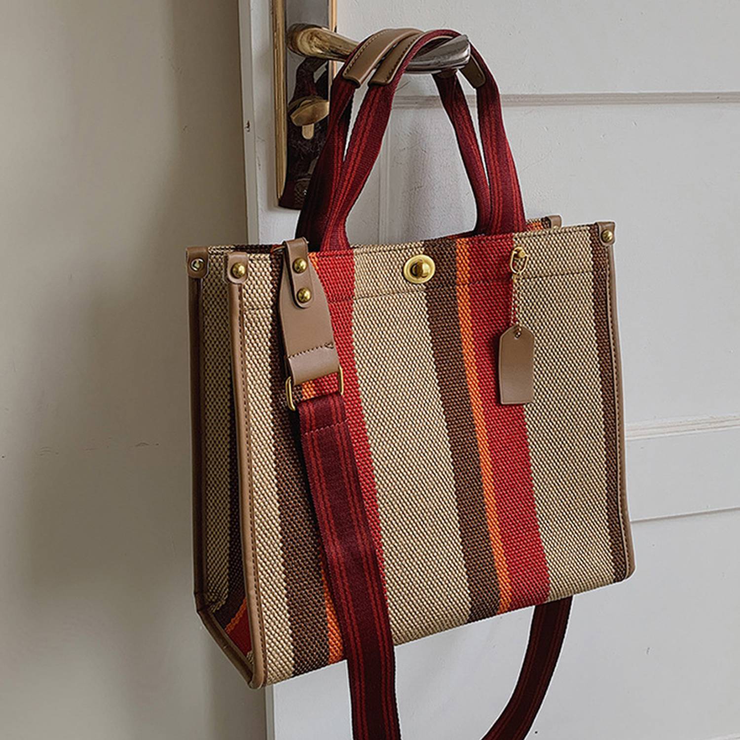Canvas Tote Bag Vintage Stripe Customized for Women, custom tote bag with logo imprint 4