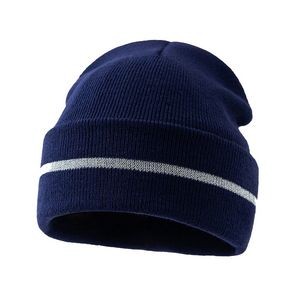 Reflective Striped Lined Fluorescent Knitted Beanie Hat 2