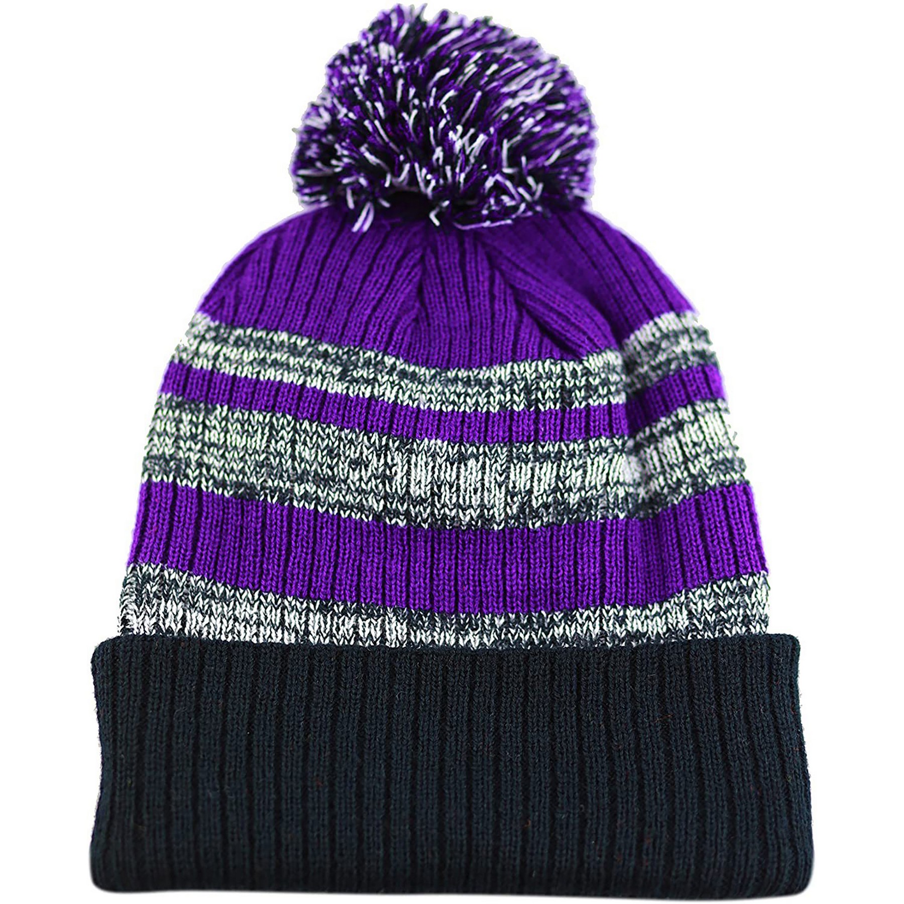 Winter Beanie Soft Cuff Pom Pom Stripe Knit hat 7