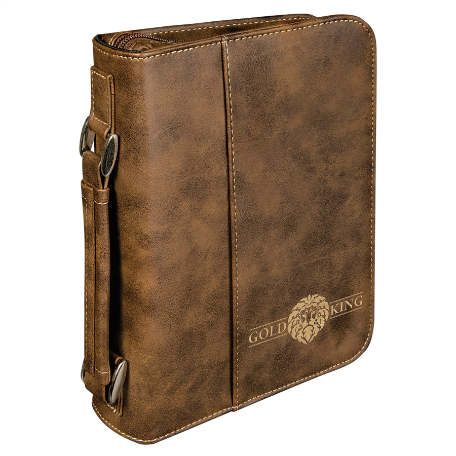 6 3/4" x 9 1/4" Rustic/Gold Leatherette Book/Bible Cover with Handle & Zipper 2