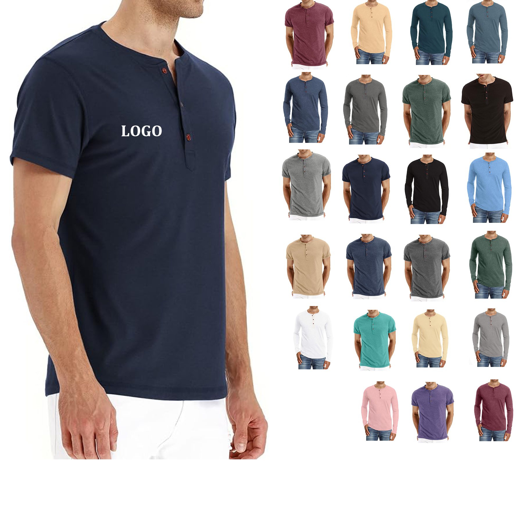 Men's Long Sleeve Henley Cotton T Shirts 16