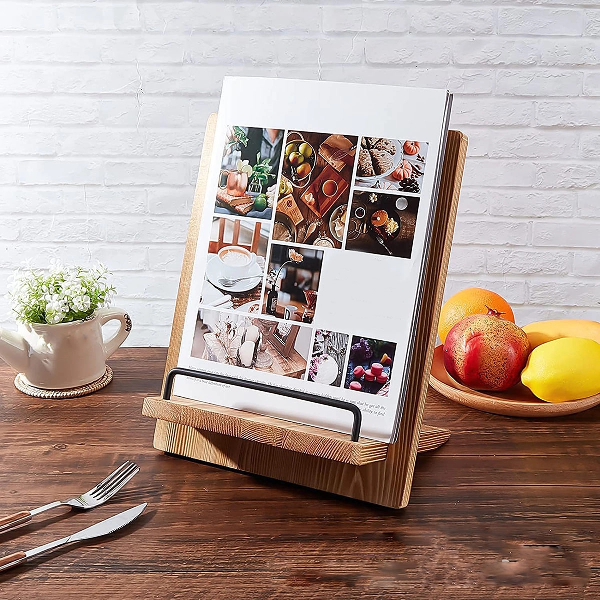 Wood Cookbook Stand For Kitchen 2