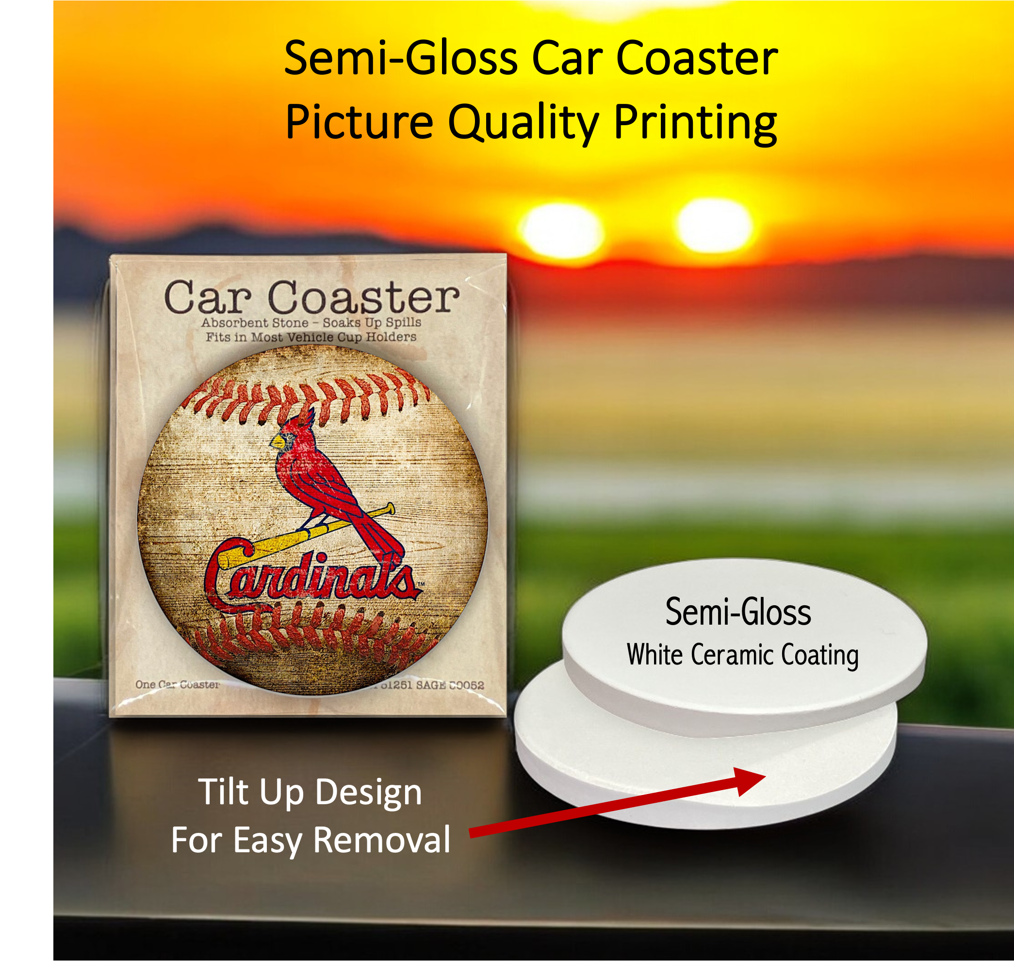 Semi-Gloss White Coated Ceramic Car Coaster in Individual Retail Packaging 7