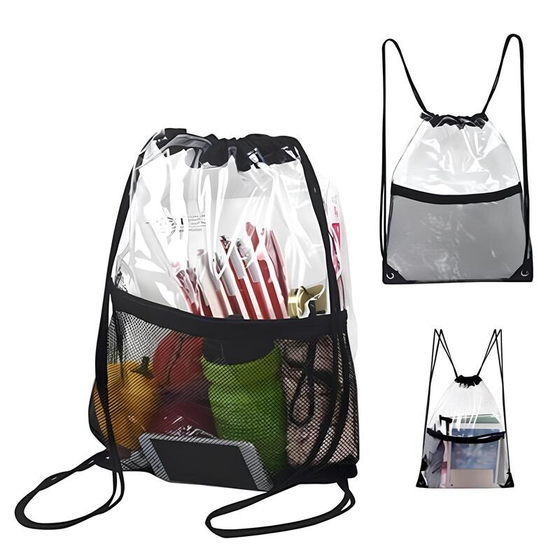 Clear PVC Drawstring Backpack W/ Mash Pocket 1