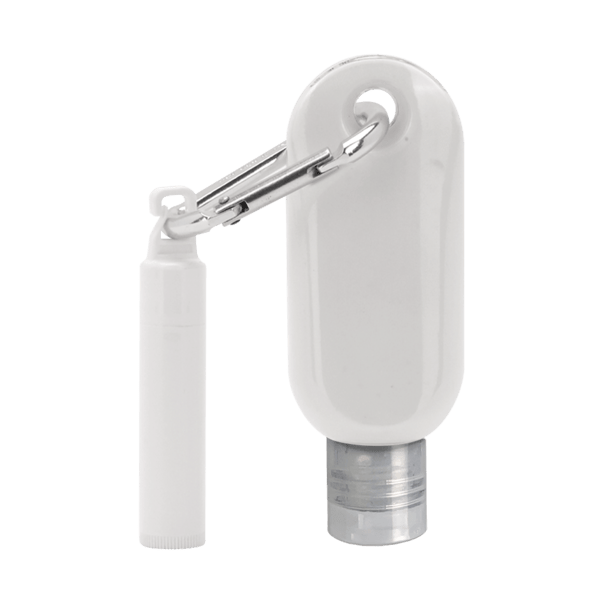Custom 1.9 oz. SPF 50 Sunscreen with Carabiner and SPF 15 Lip Balm in White Tube with Hook Cap 12