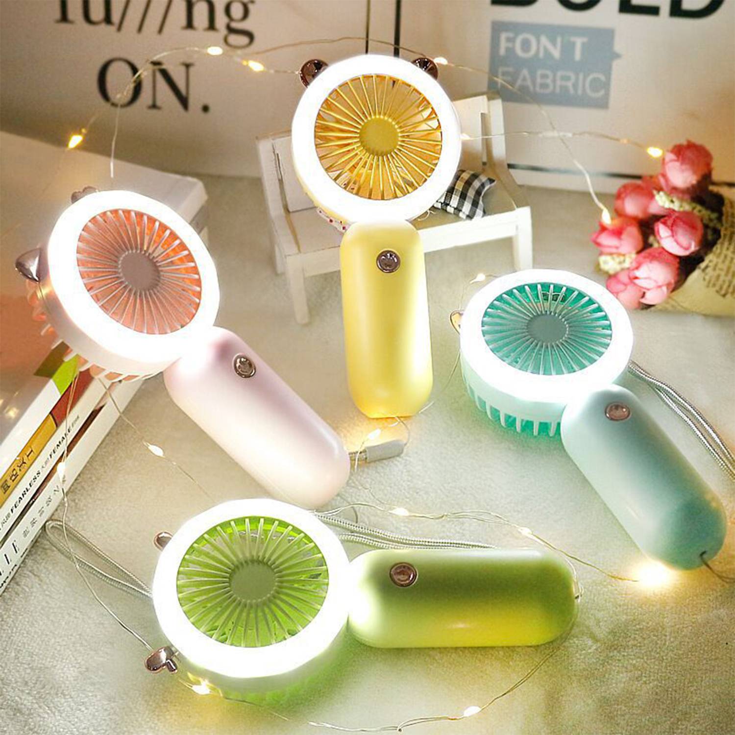 Portable USB Rechargeable Handheld Fan W/ LED Light 7