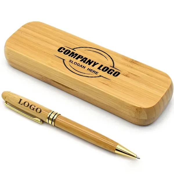 Eco-friendly Natural Bamboo Twist Ballpoint Pen Sets 4