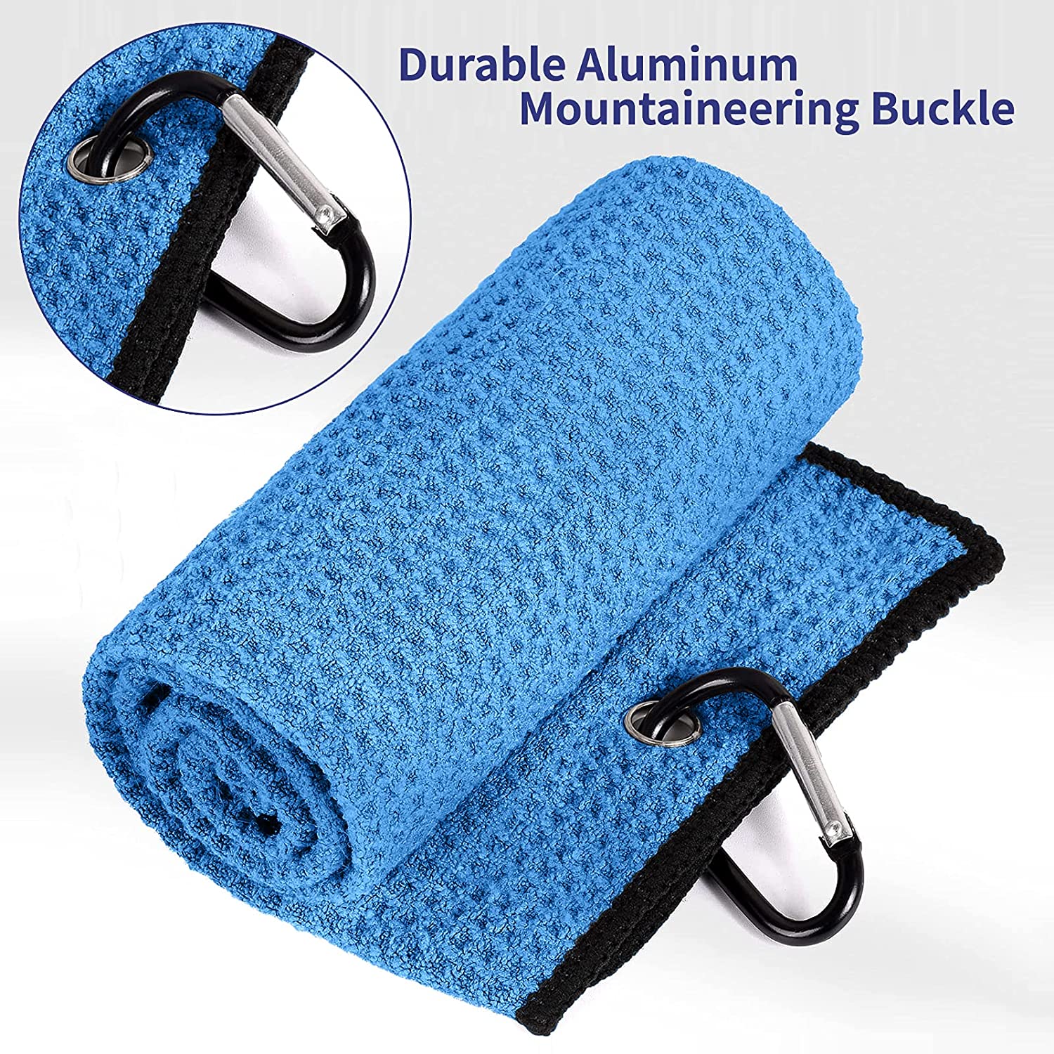 Tri-fold Premium Microfiber Fabric Golf Towel / Heavy Duty Carabiner Clip 5