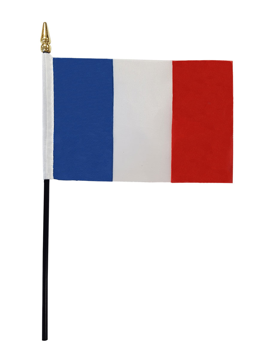 4"x6" France Flag With Black Plastic 10" Pole & Gold Spear - French Flag 1