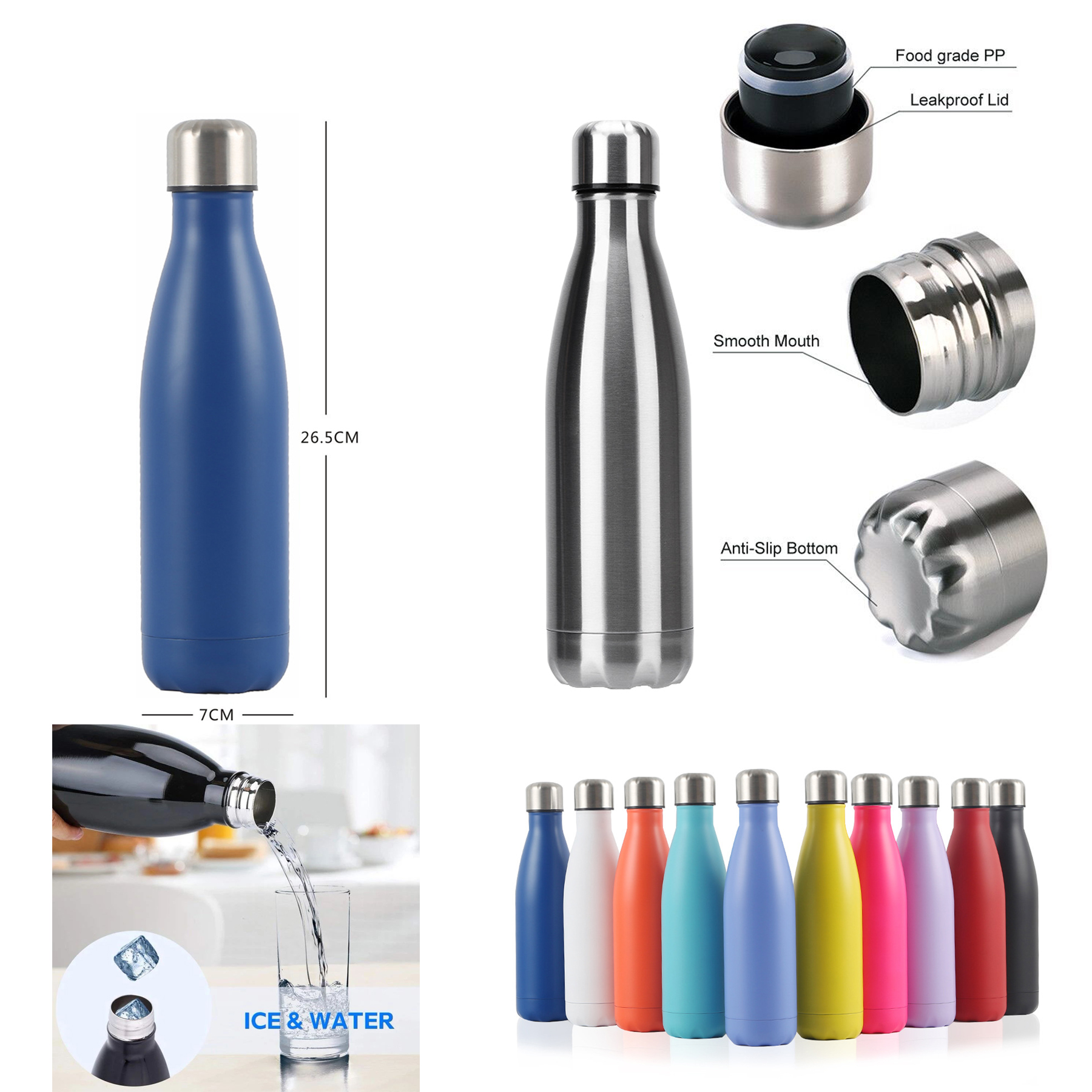 17 oz Stainless Steel Vacuum Insulated Water Bottle, custom water bottle with logo imprint 1