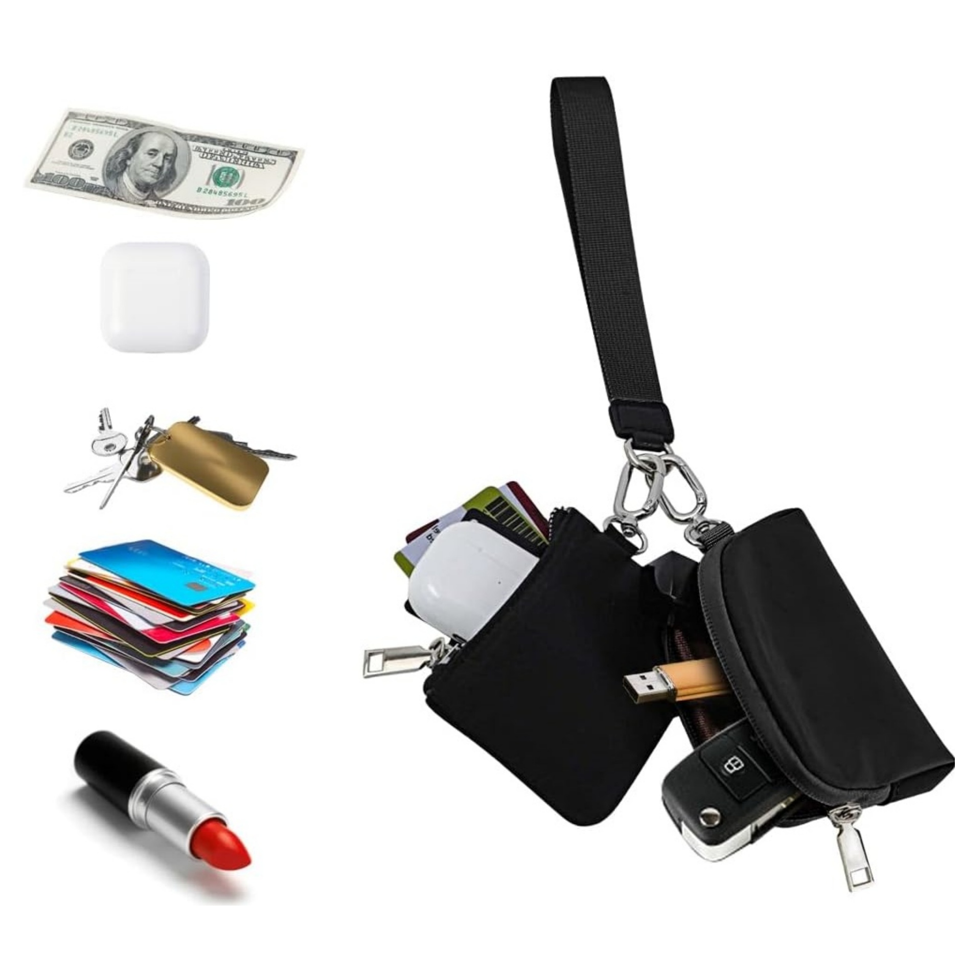 Dual Pouch Wristlet Keychain Wallet 11
