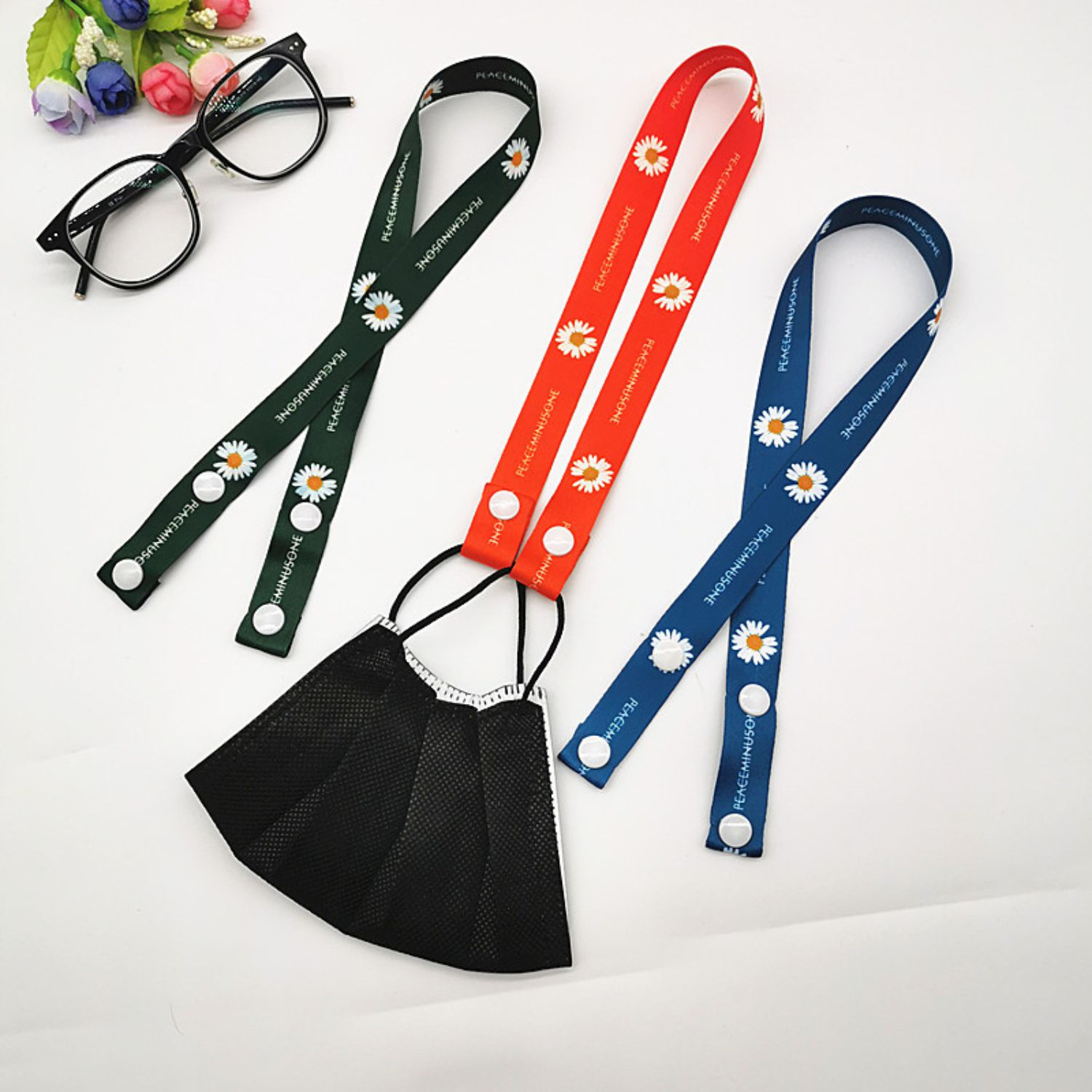 3/4" Full Color Mask Lanyard w/Snap Button Adjustable Holder 3