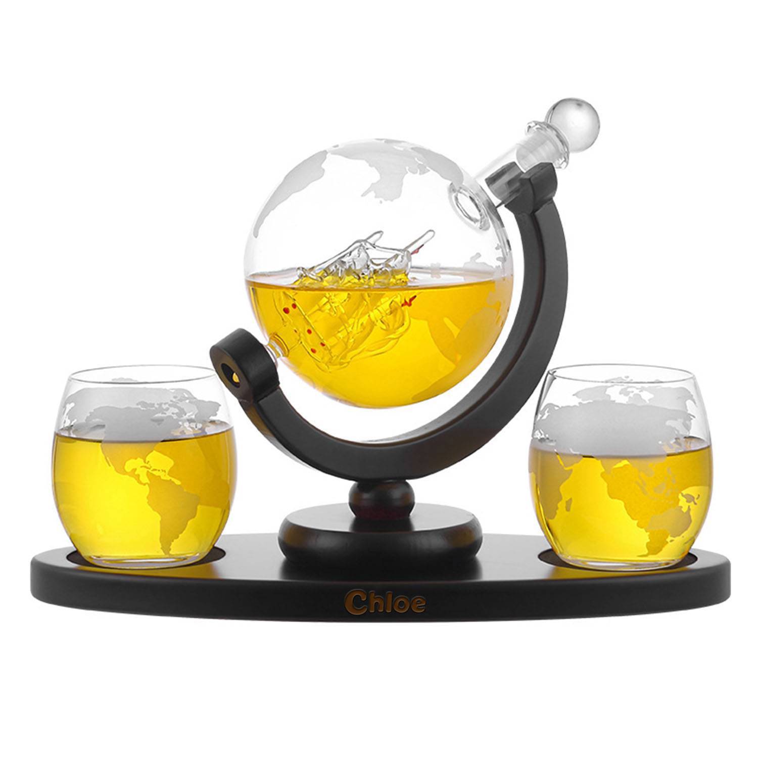 Whiskey Glass Globe Decanter Set 2
