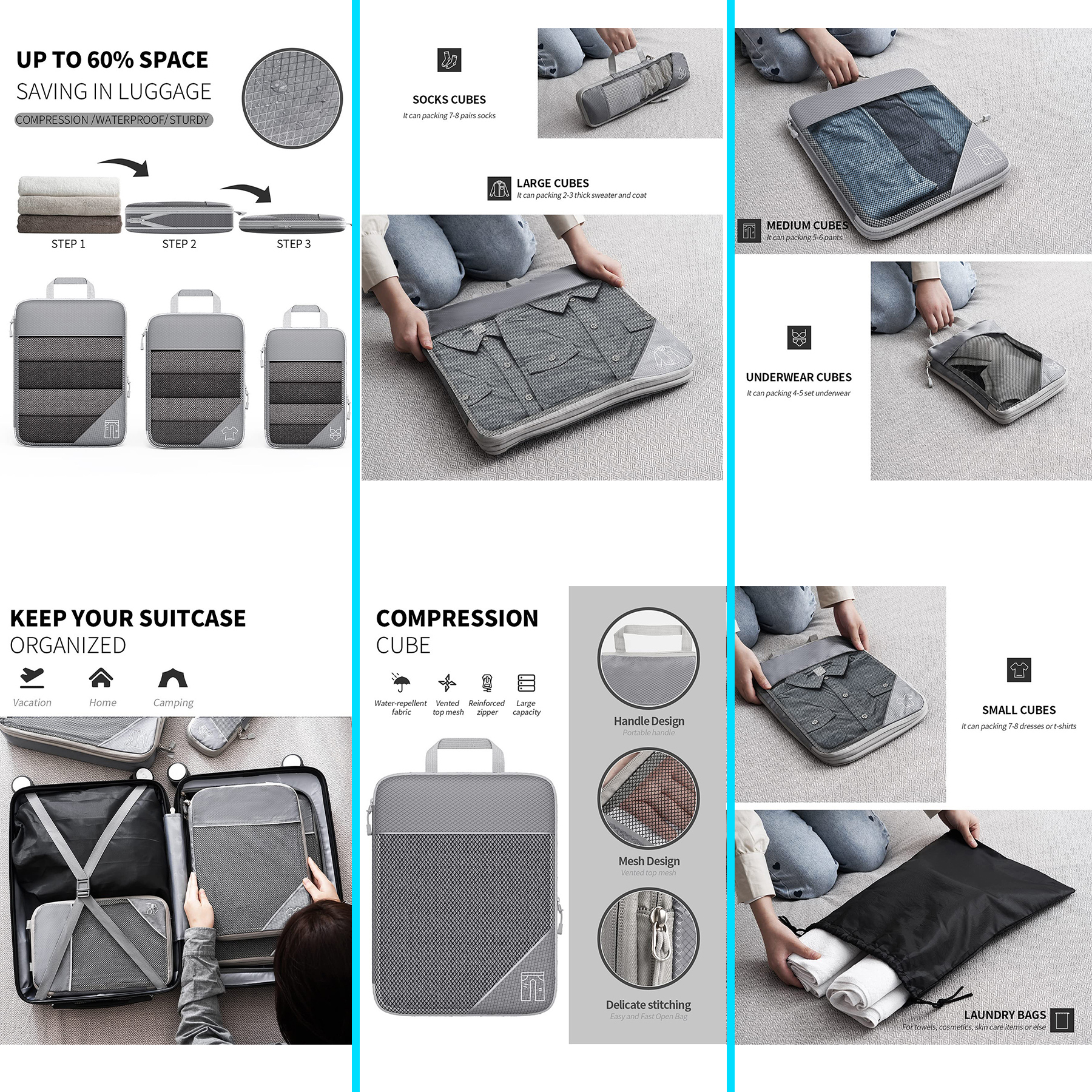 Ultralight Compression Packing Cubes for Travel 2