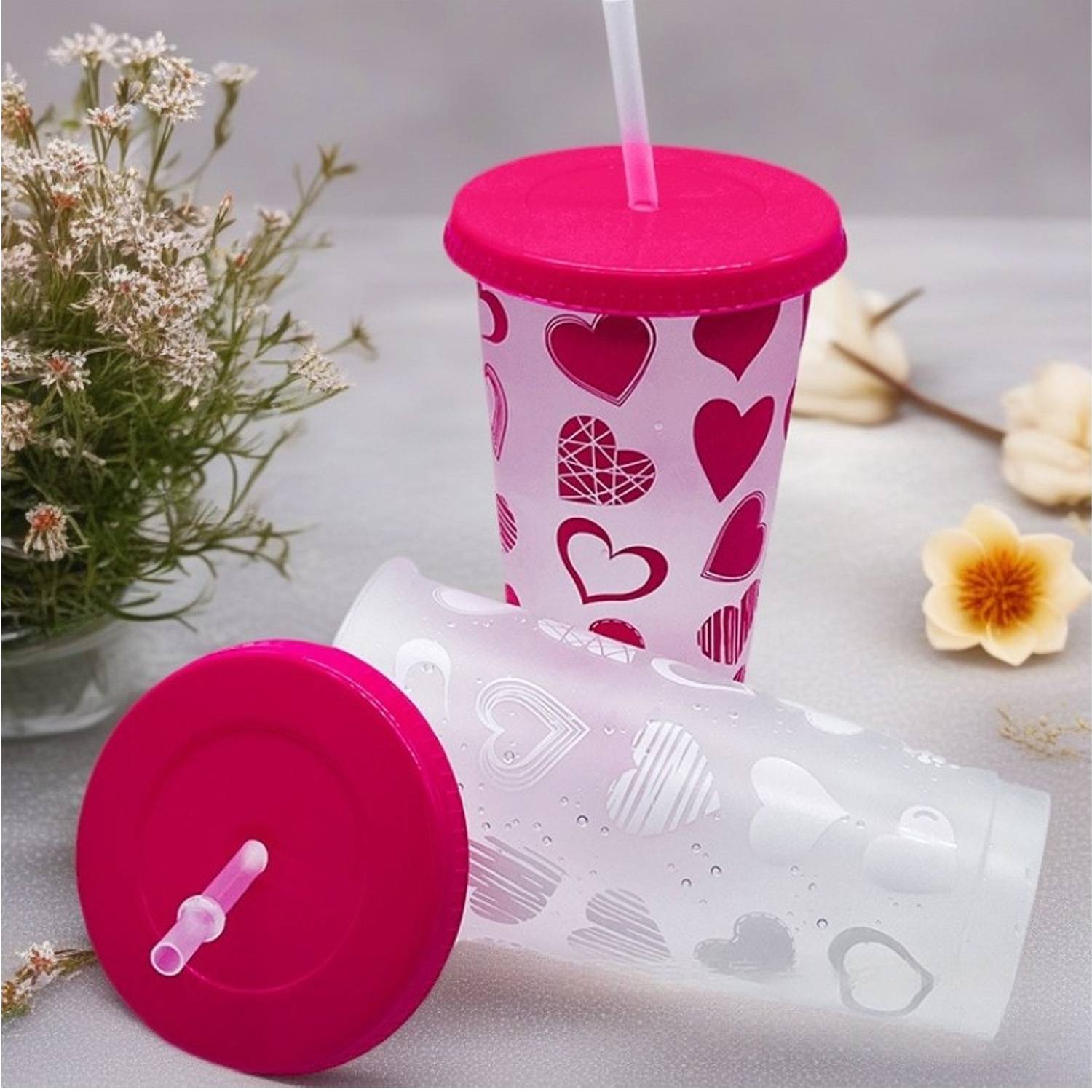 24oz Color Changing Plastic Cold Drink Cup w/ Straw 3