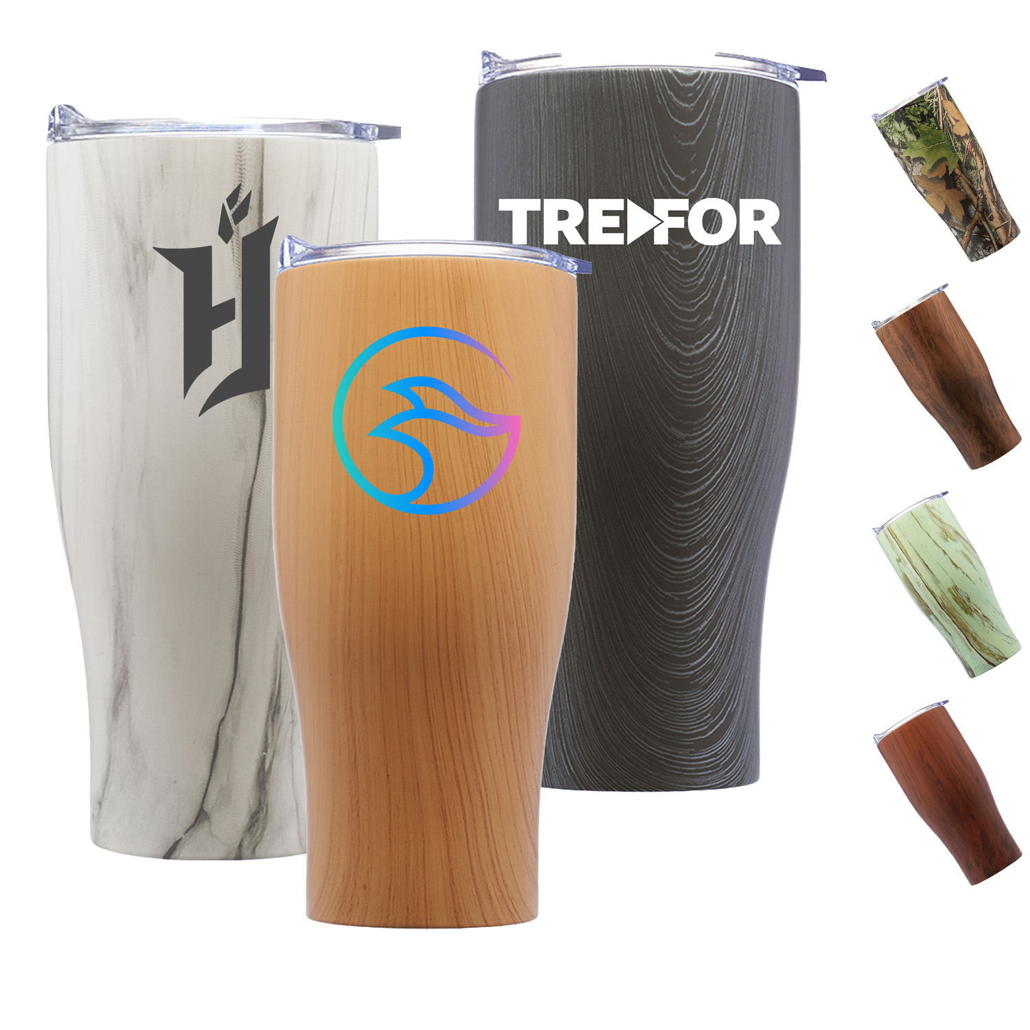 27 Oz Striped Steel Tumbler w/ Clear Push Lid & EVA Pad 1