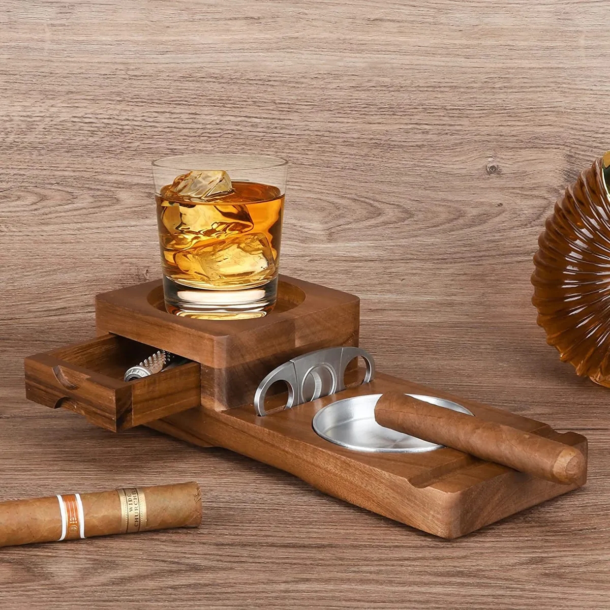 Cigar Ashtray Coaster With Whiskey Glass Tray 4