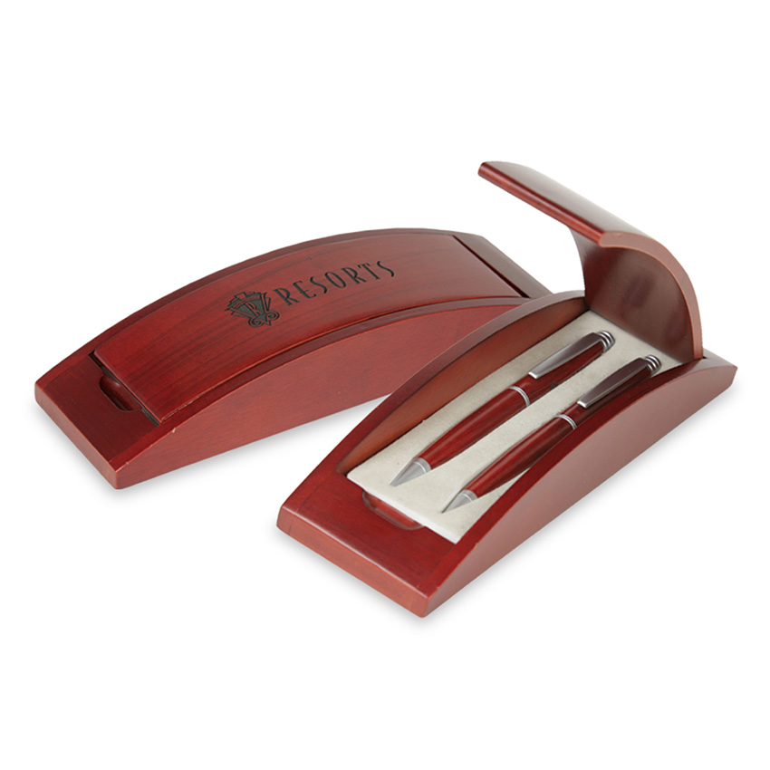 Premade Wooden Pen Set - Wood Box with Ballpoint Pen & Lead Pencil 7