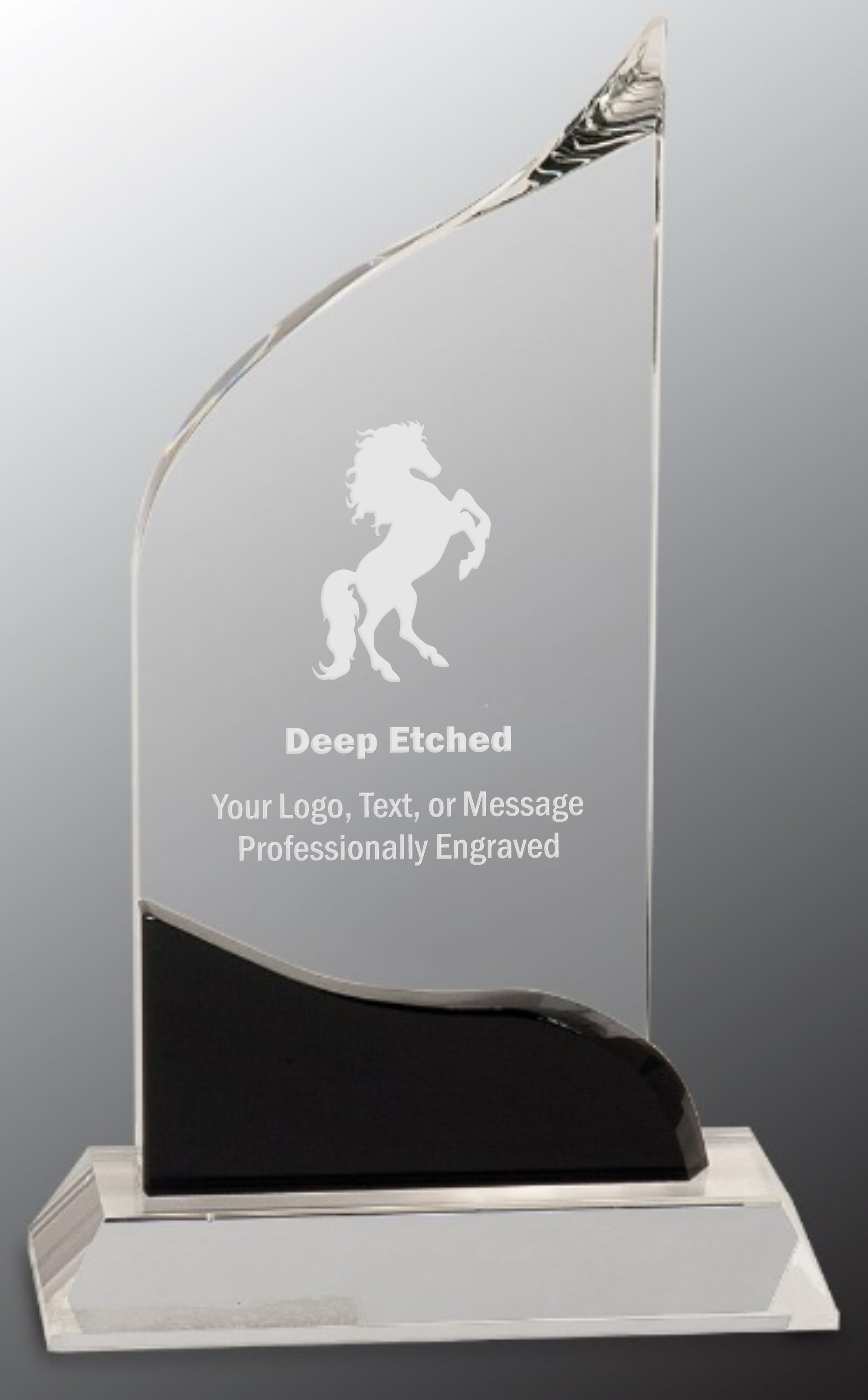 8 1/2" Clear Crystal Wave Award with Black Accent