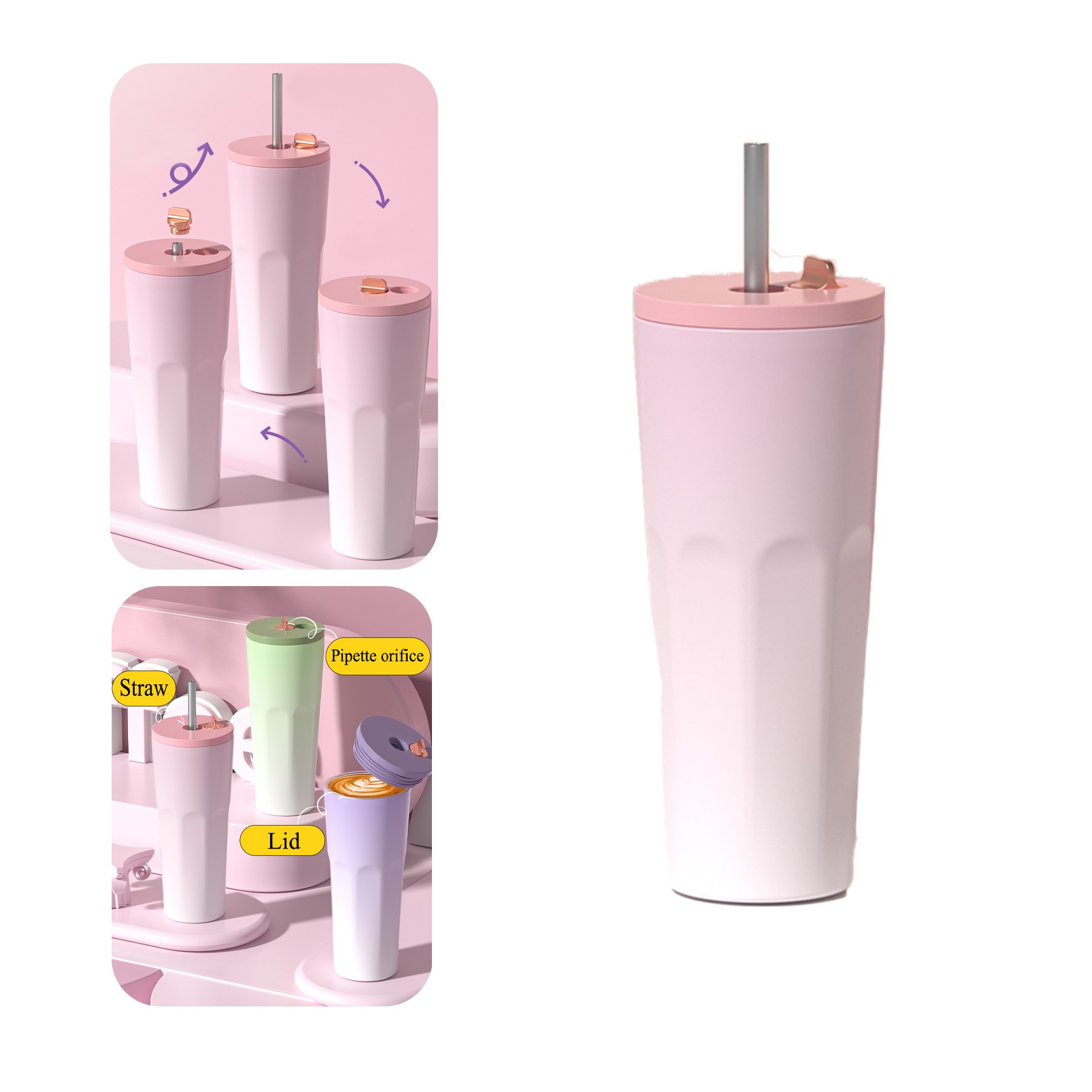 Travel Coffee Mug Tumbler With Lid And Retractable Straw 2