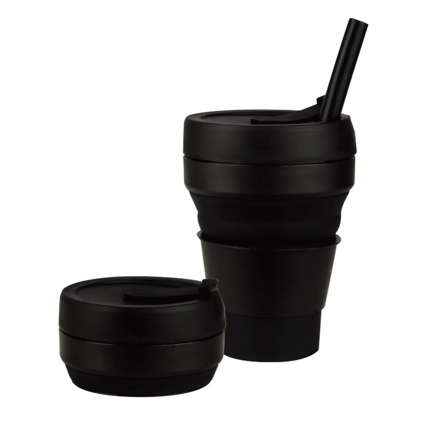 12 Oz. Collapsible Travel Silicone Straw Coffee Cup with Lid 3
