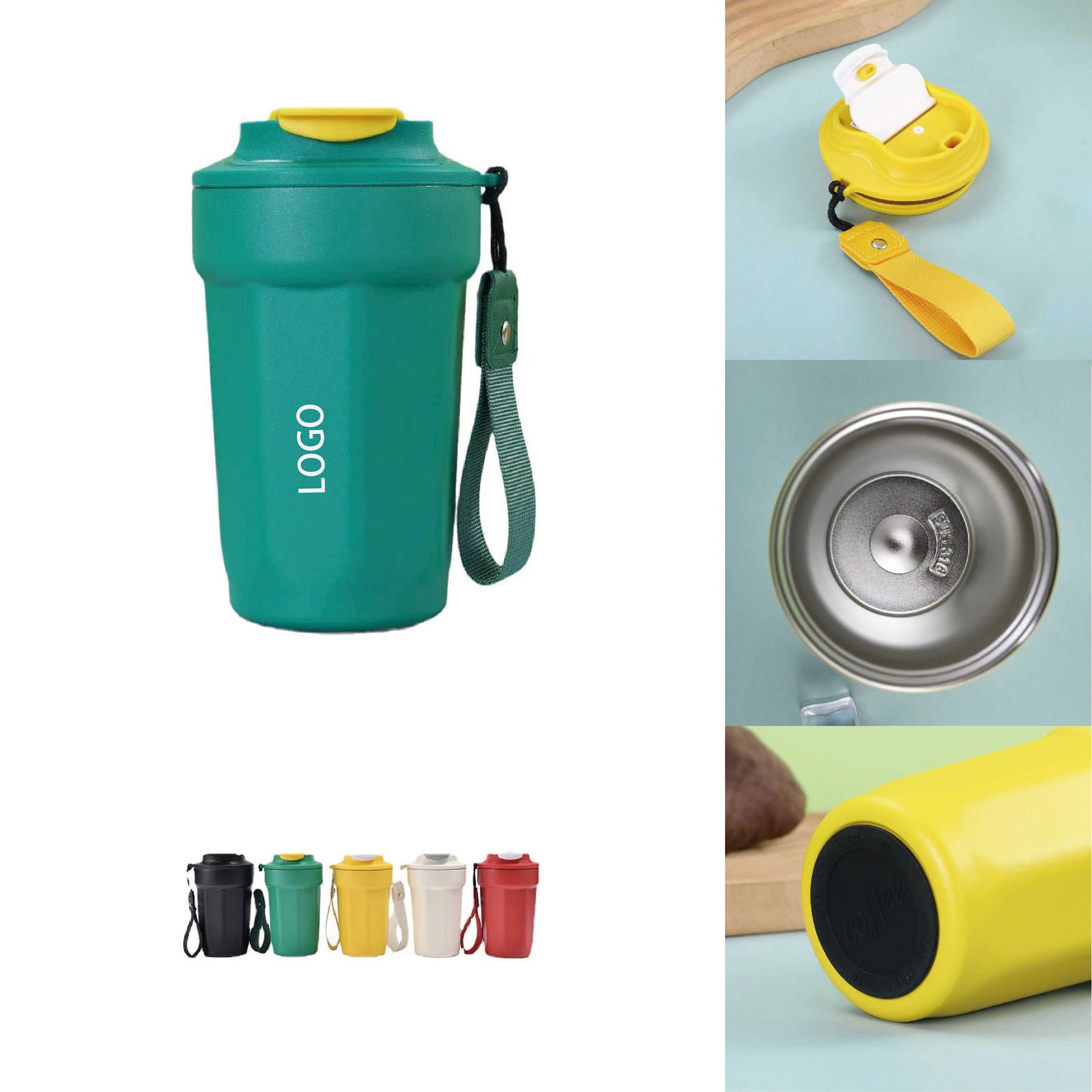 Portable Stainless Steel Insulated Coffee Cup with Rope for Car and Outdoor Use