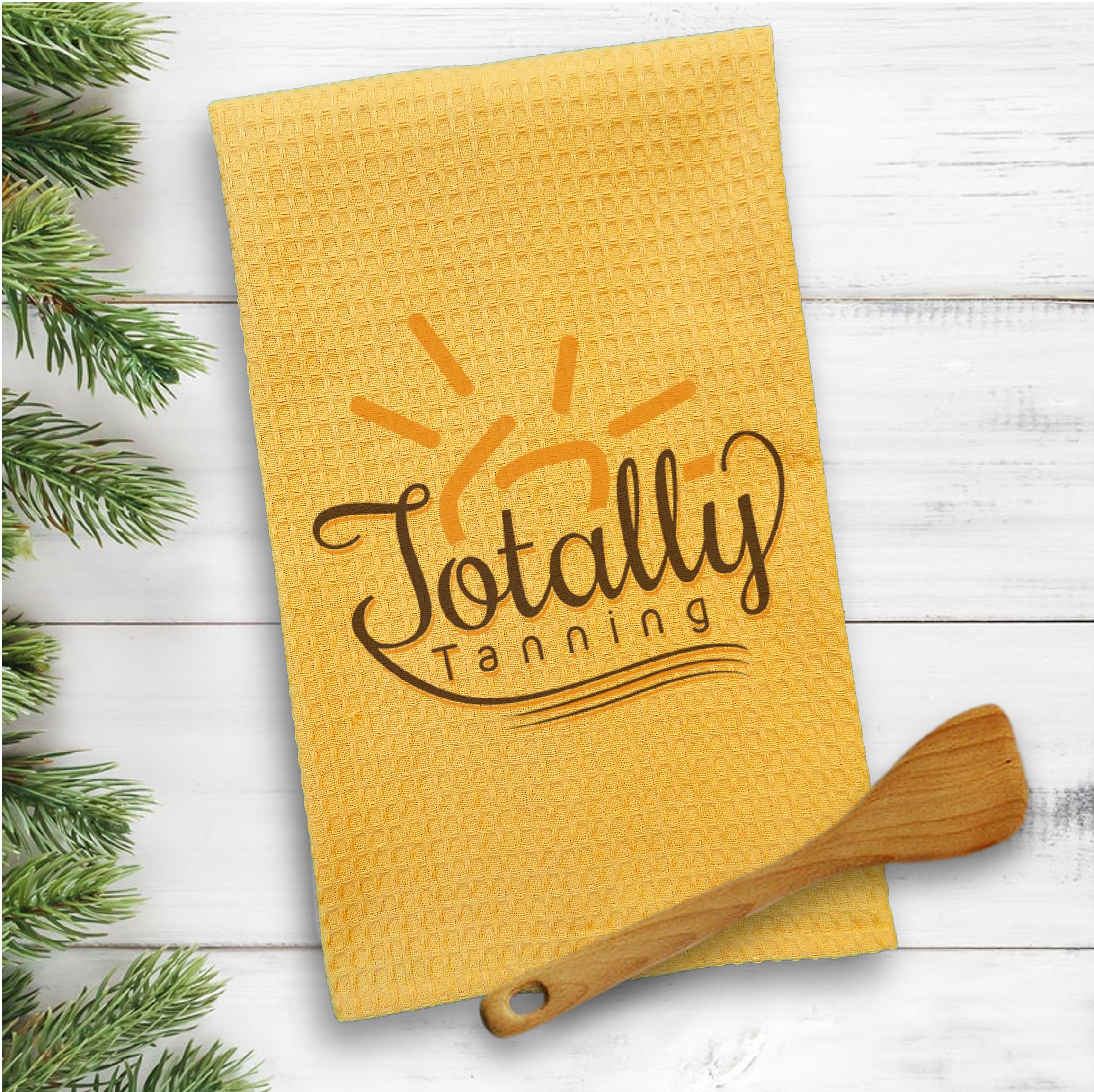 Melon Waffle Weave Kitchen Towel with Custom Print 2