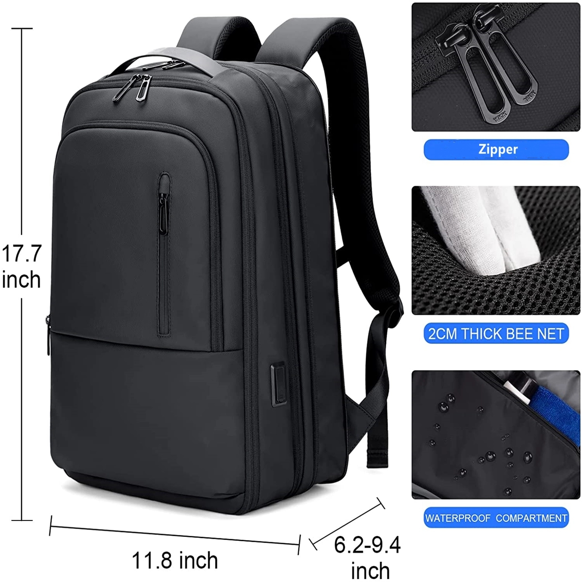Slim Laptop Backpack For Men Expandable 15.6 Inch 4
