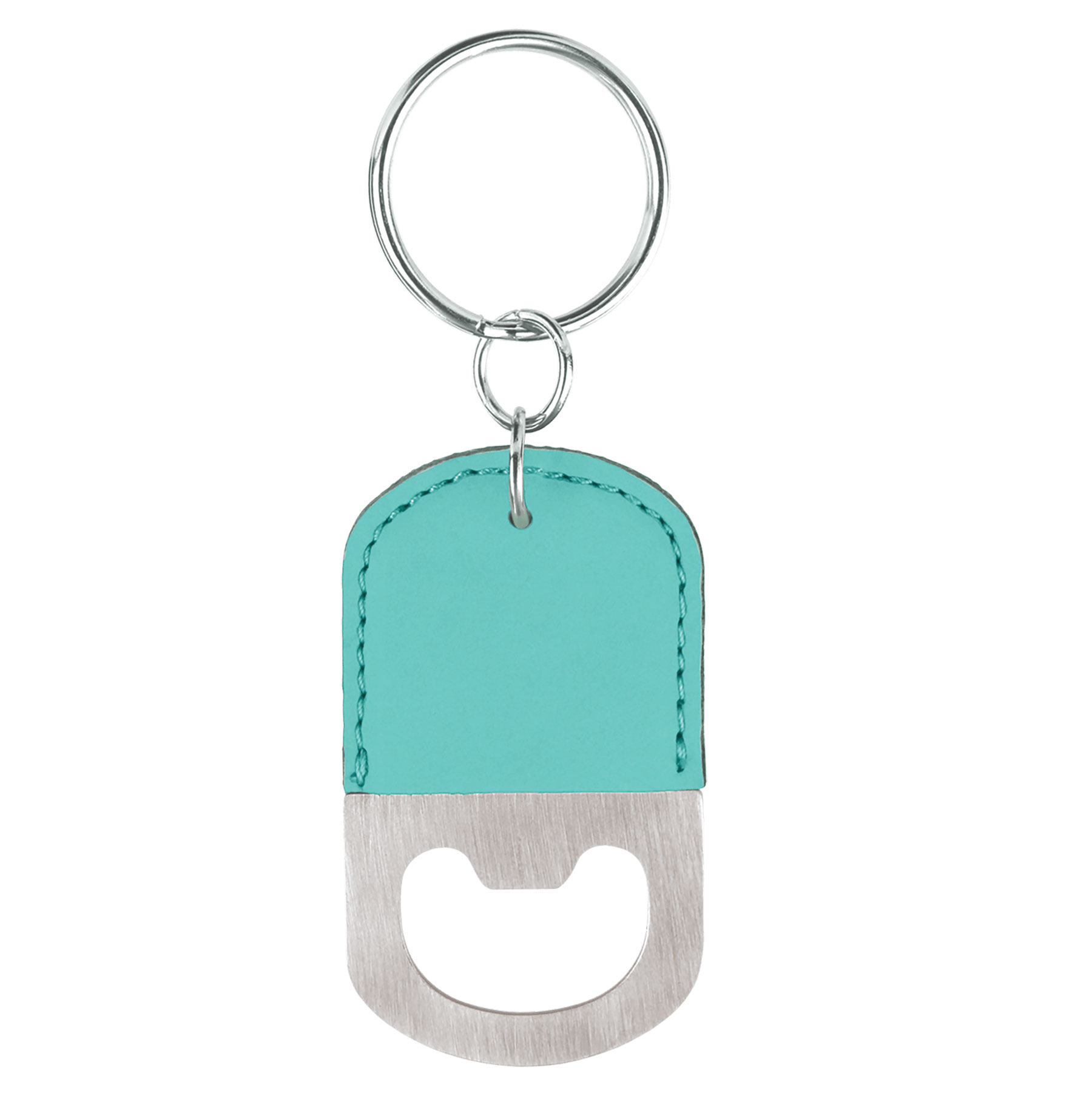 Teal Oval Leatherette Bottle Opener Keychain 2