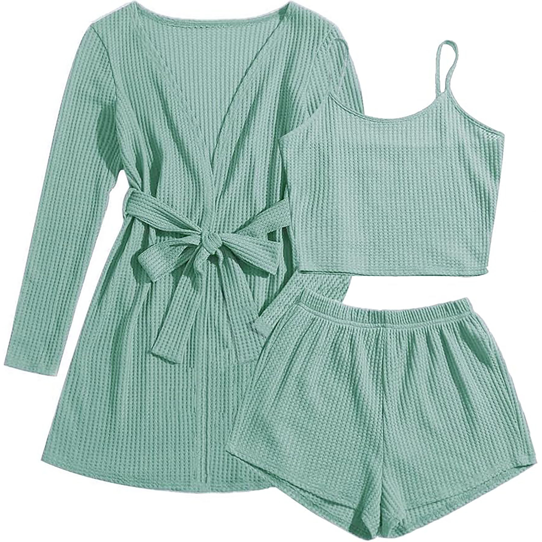  Womens 3 Piece Waffle Knit Pajama 12