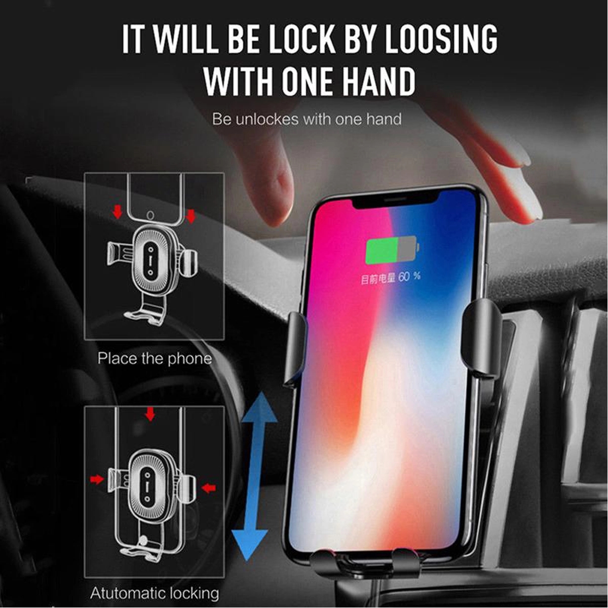 10W Qi Fast Charging Auto-Clamping Car Mount Phone Holder 5