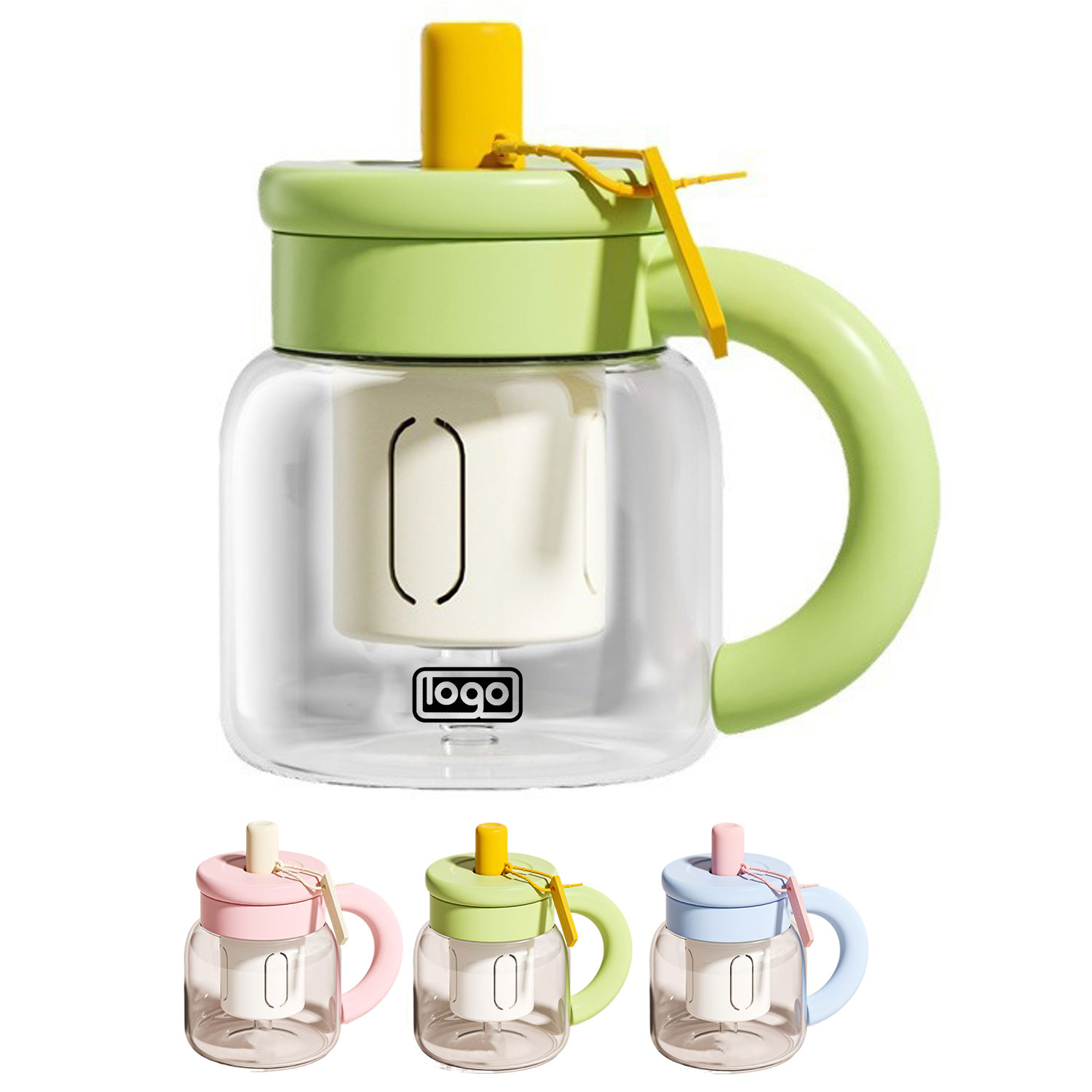 30Oz Large Capacity Glass Flower Tea Cup w/ Straw 8