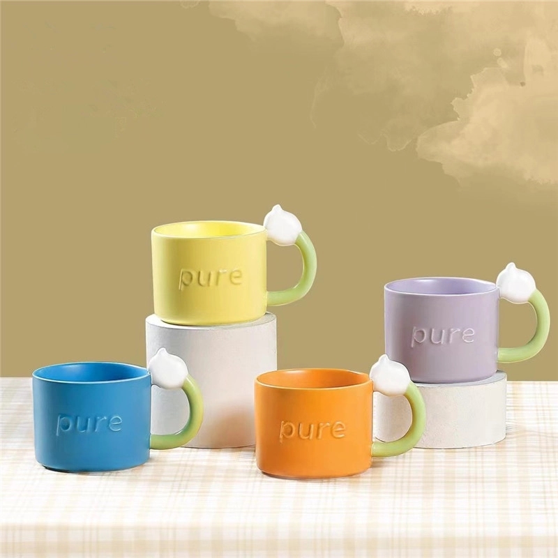 Custom 12 OZ Ceramic Cute Milk Coffee Mug with flower handle 5