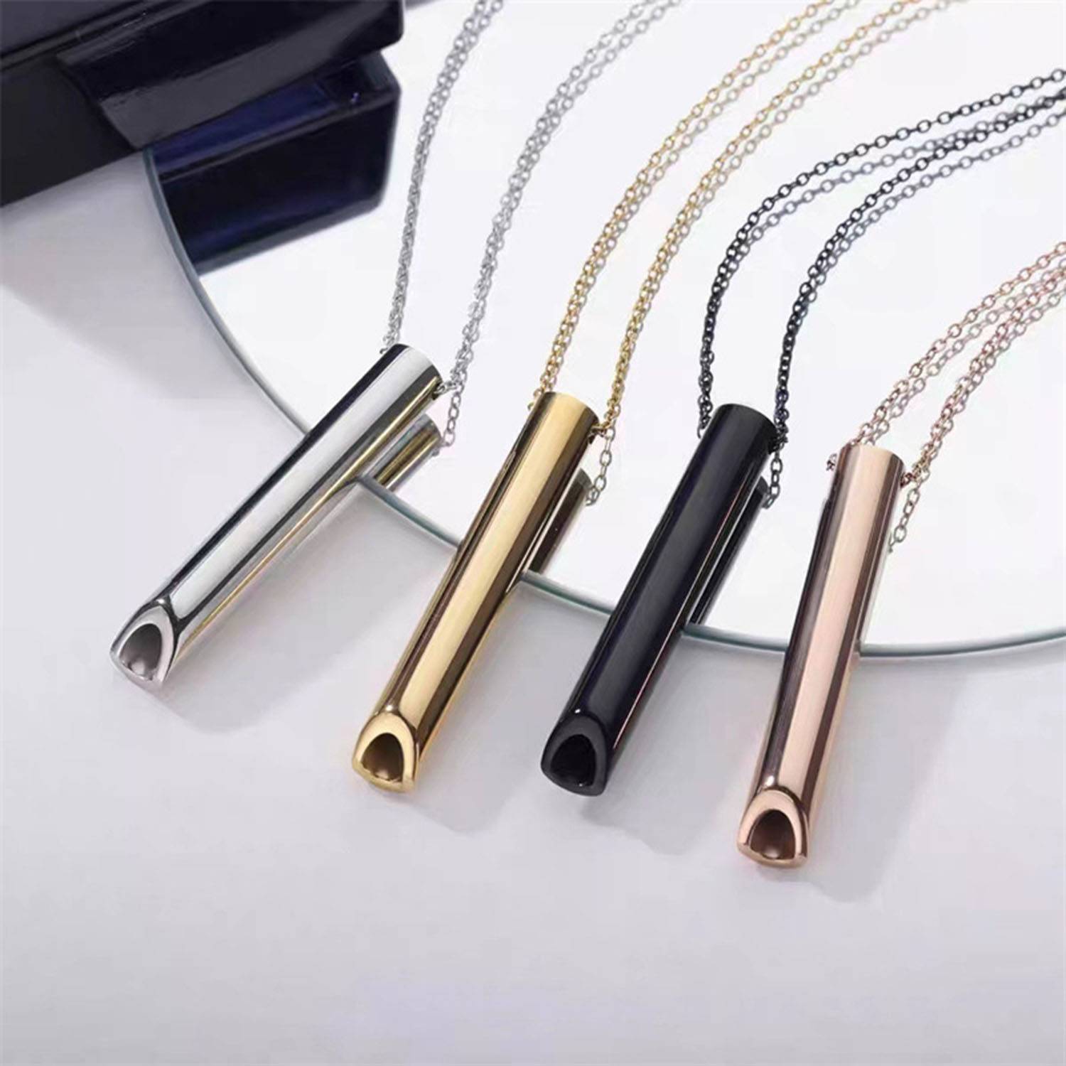 Stainless Steel Meditation Whistle Necklace 2