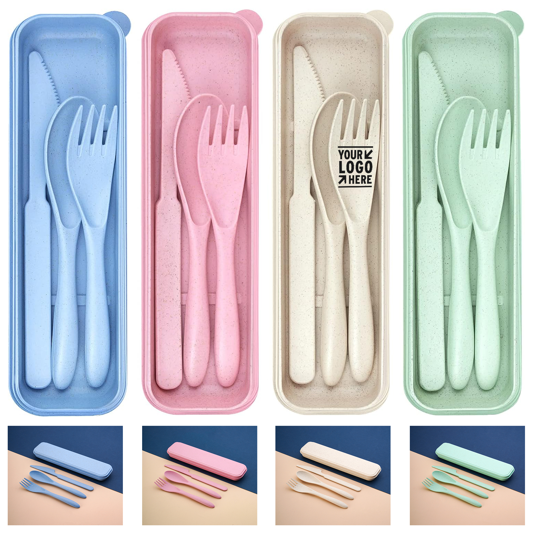 4 Sets Reusable Travel Utensils Portable Cutlery Knives Fork Spoon Set with Case 2
