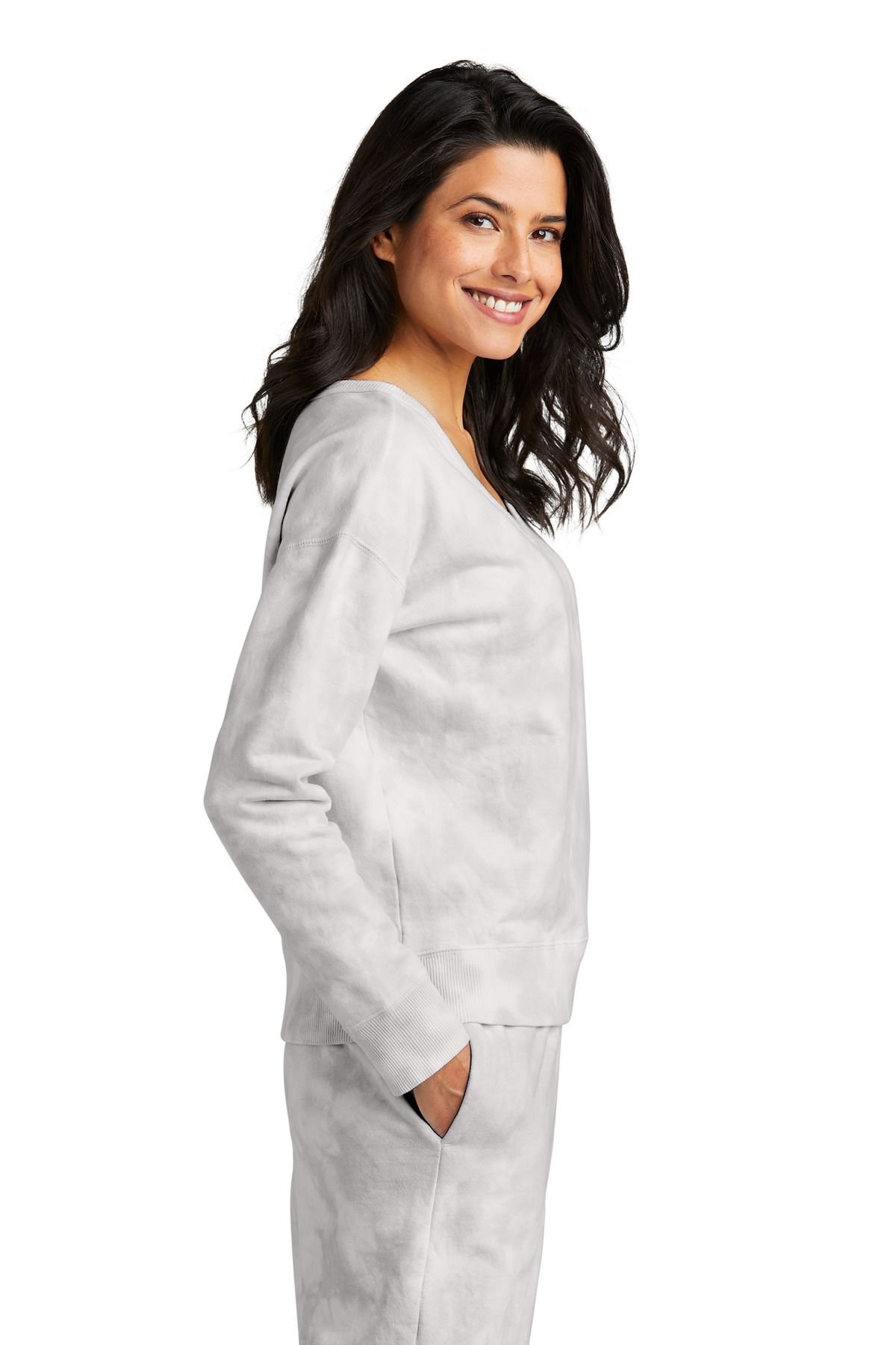 Port & Co Women's Beach Wash Cloud Tie-Dye V-Neck Sweatshirt LPC140V 2