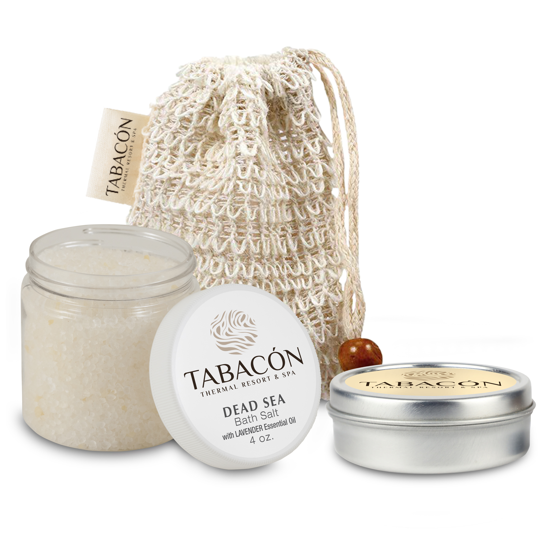 Loofah Bag with Candle Tin and Bath Salt 1