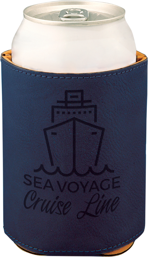 3 3/4" Blue/Black Leatherette Beverage Holder, custom koozie with logo imprint 2
