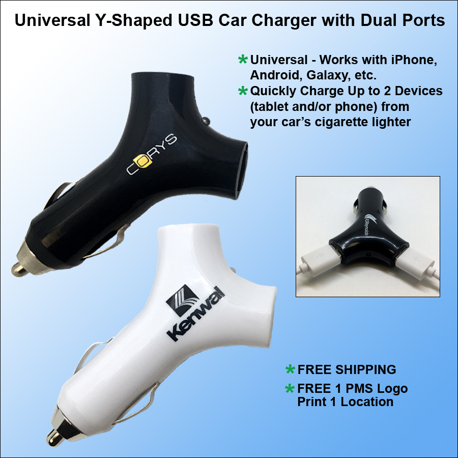 "Y" Shaped Dual Port USB Car Charger No Extra Tariff