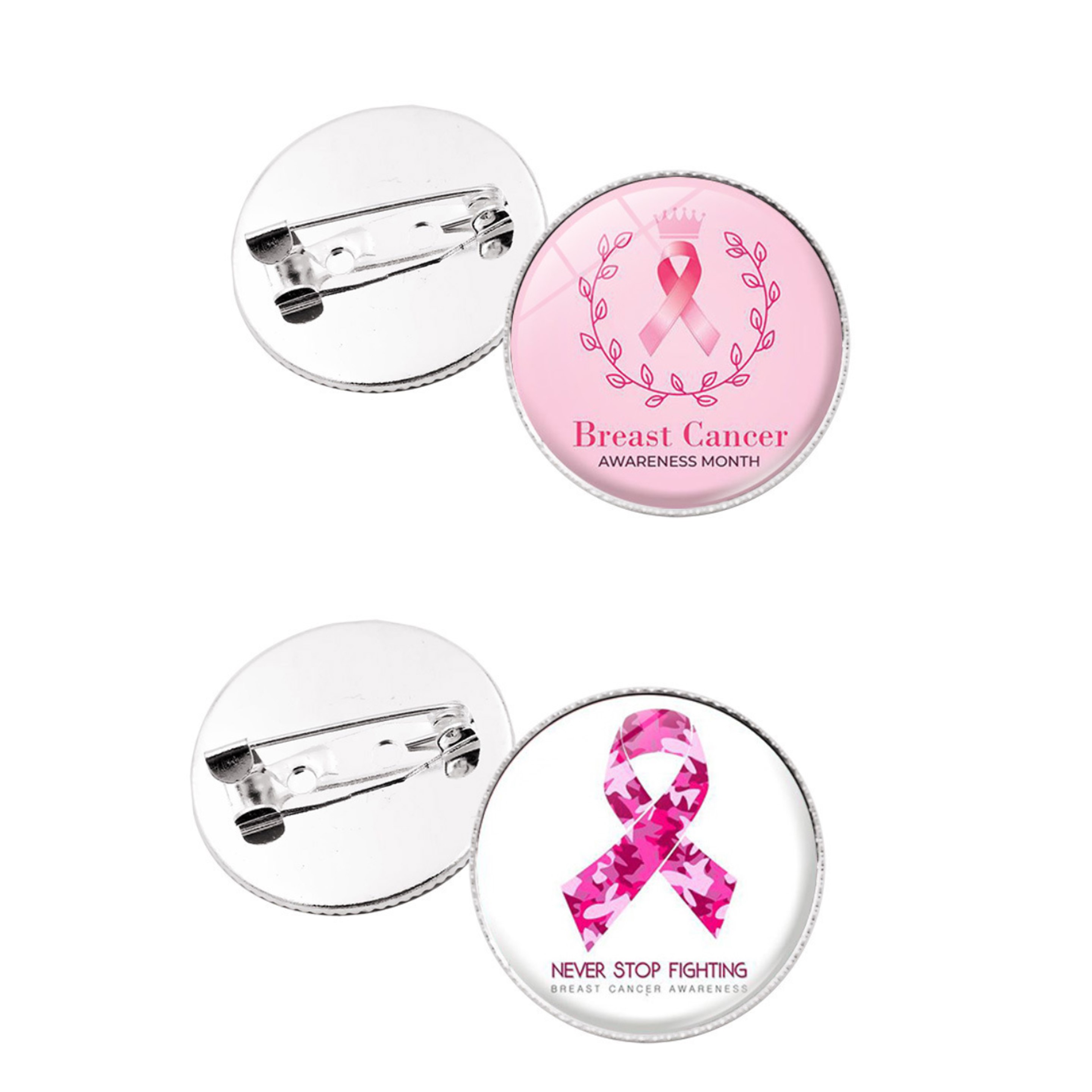 Pink Ribbon Round Pin (direct import) 4