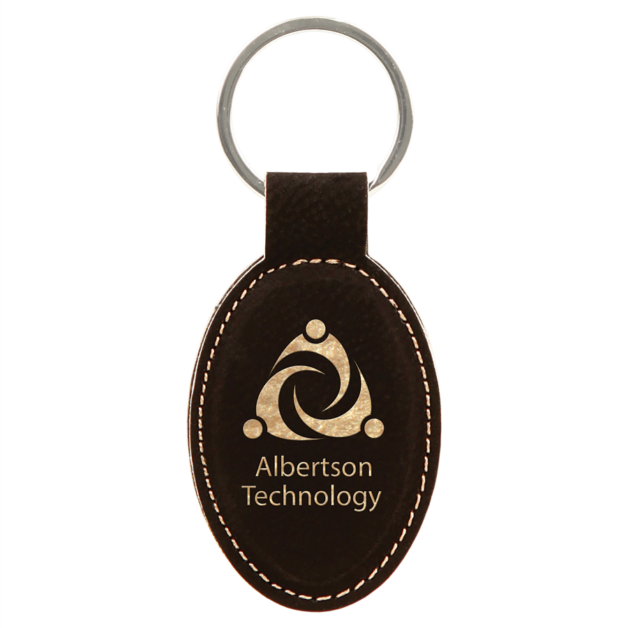 3" x 1 3/4" Black/Gold Leatherette Oval Keychain 3