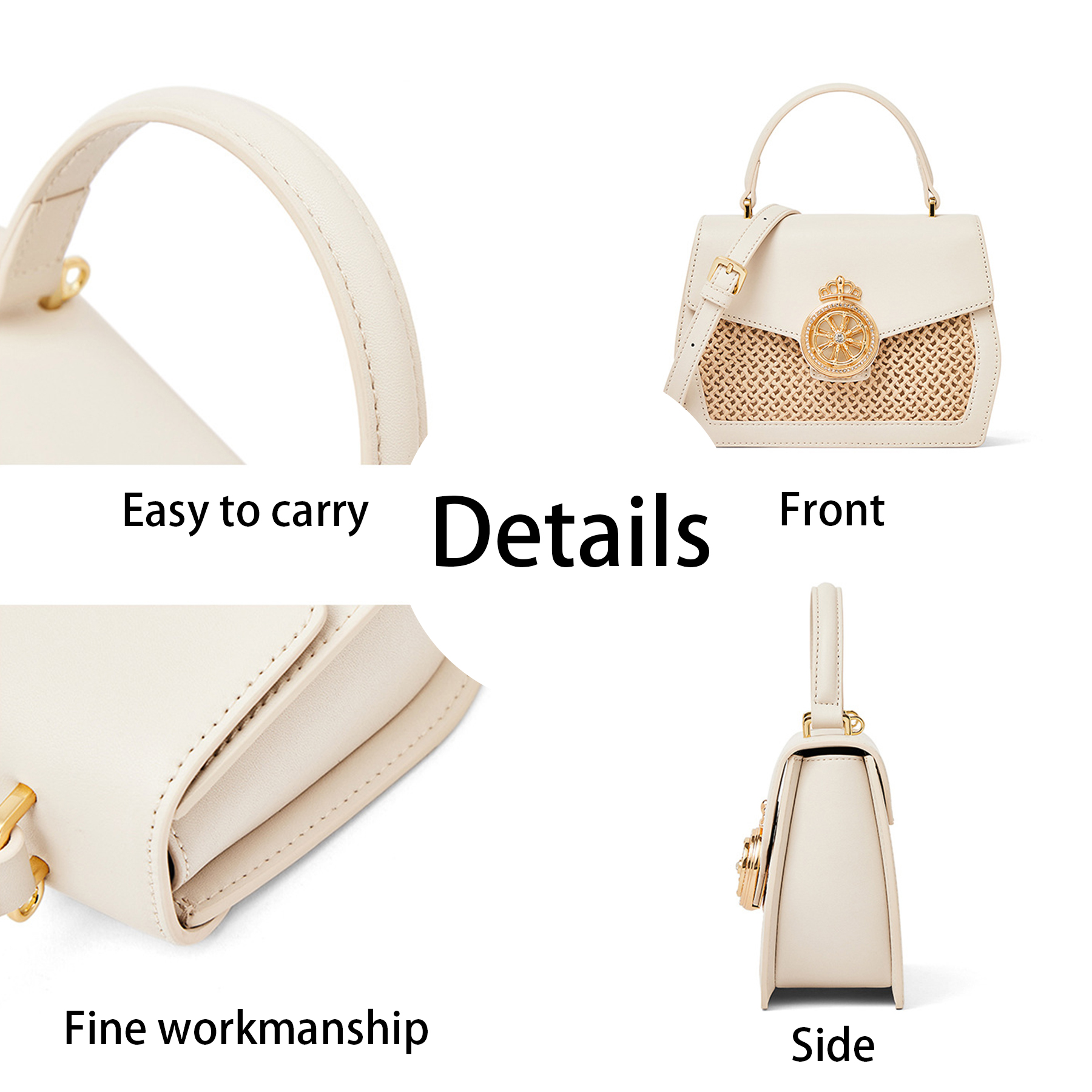 Genuine Leather Raffia woven cross-body carry-on bag 5