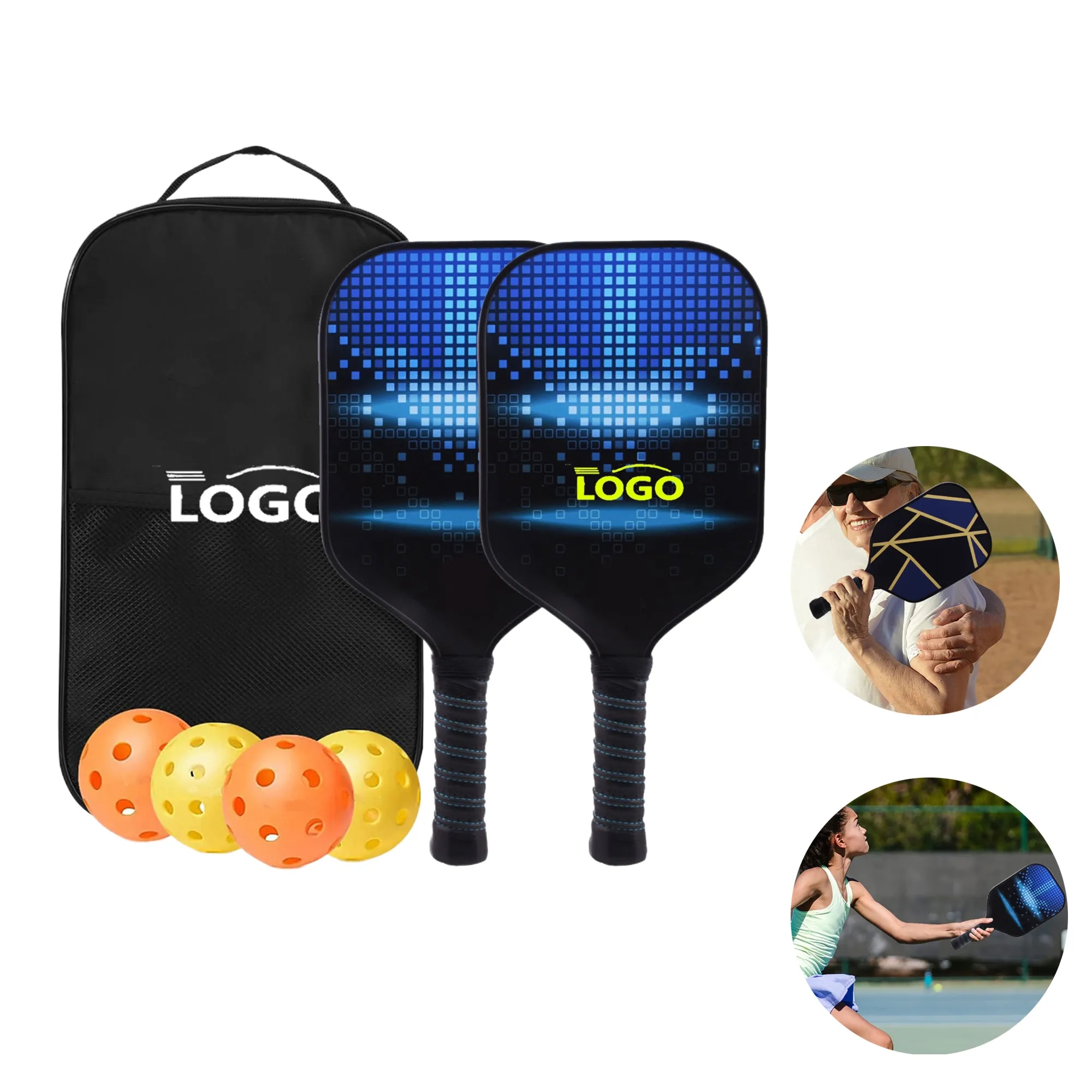 MOQ20 Fiberglass Carbon Pickleball Paddle Set 7