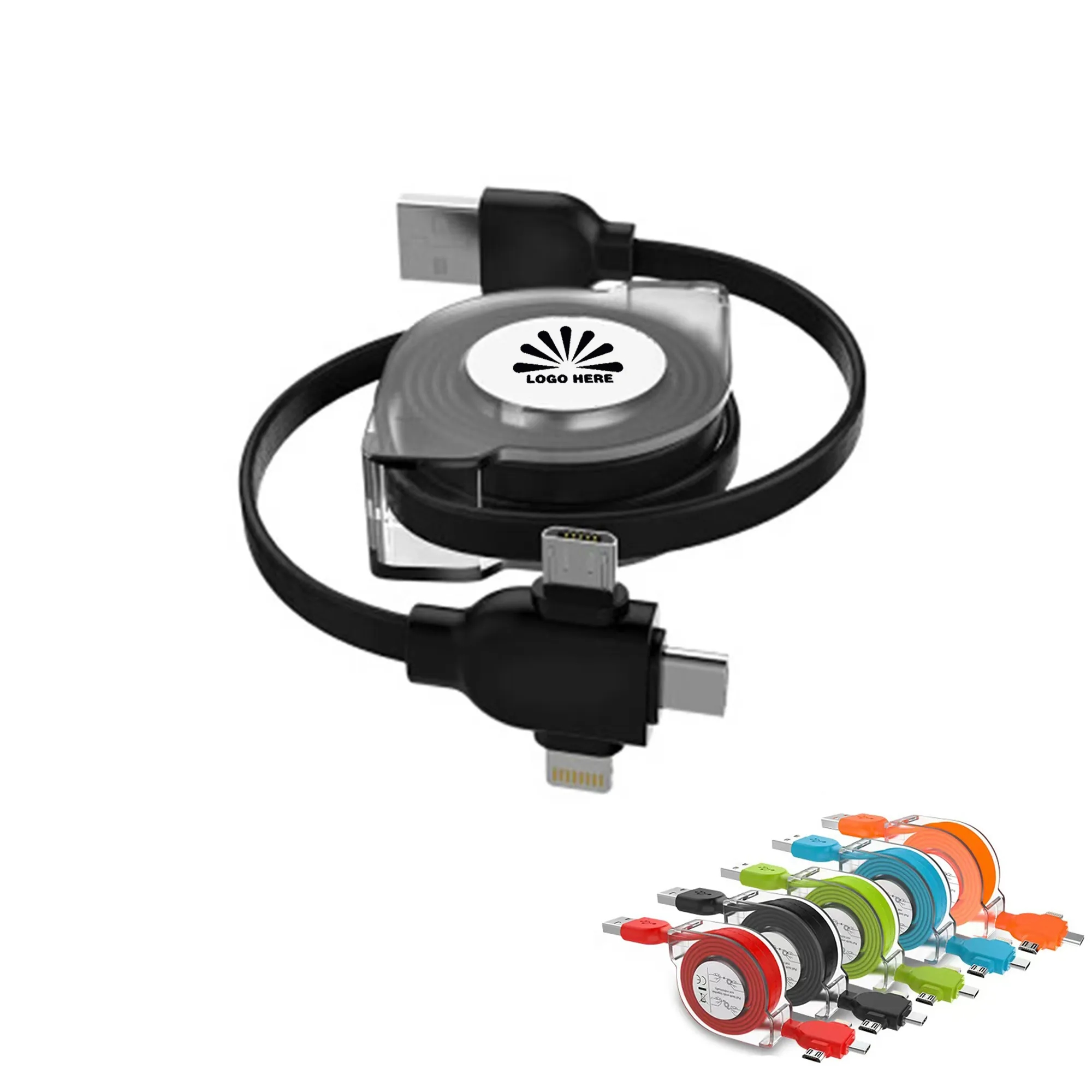 Three-In-One Retractable Data Cable With Customizable Logo 1