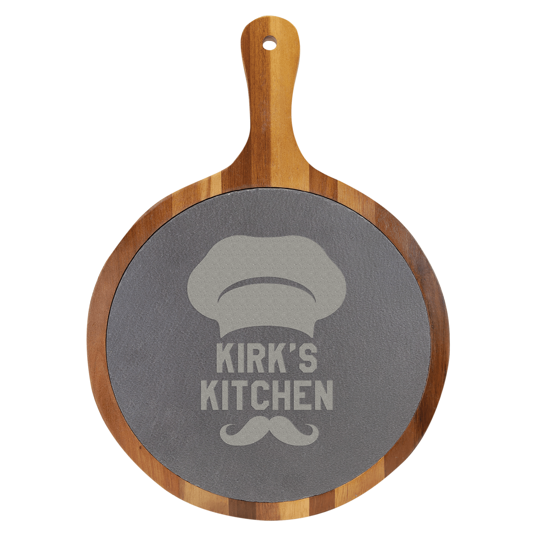 14 1/2" x 10 1/2" Round Acacia Wood/Slate Serving Board with Handle 9