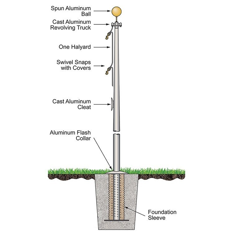 40' Commercial Series Outdoor External Halyard Flagpoles - Satin 3