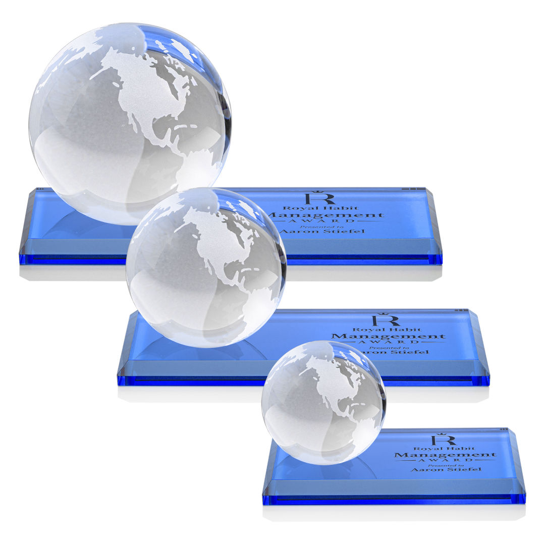 Globe Award on Rectangle Base - Sky Blue 4