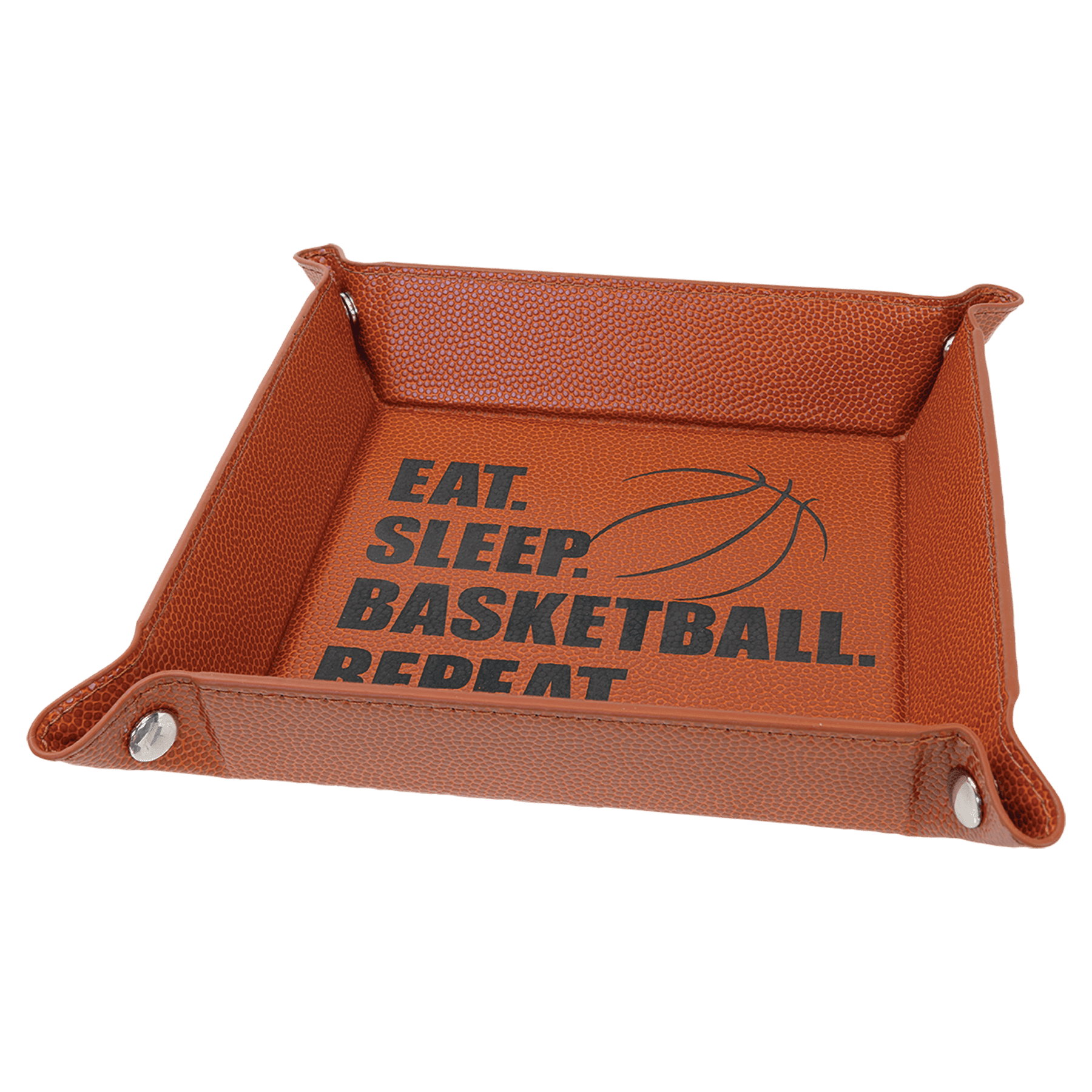 6" x 6" Basketball Leatherette Snap Up Tray with Silver Snaps 2