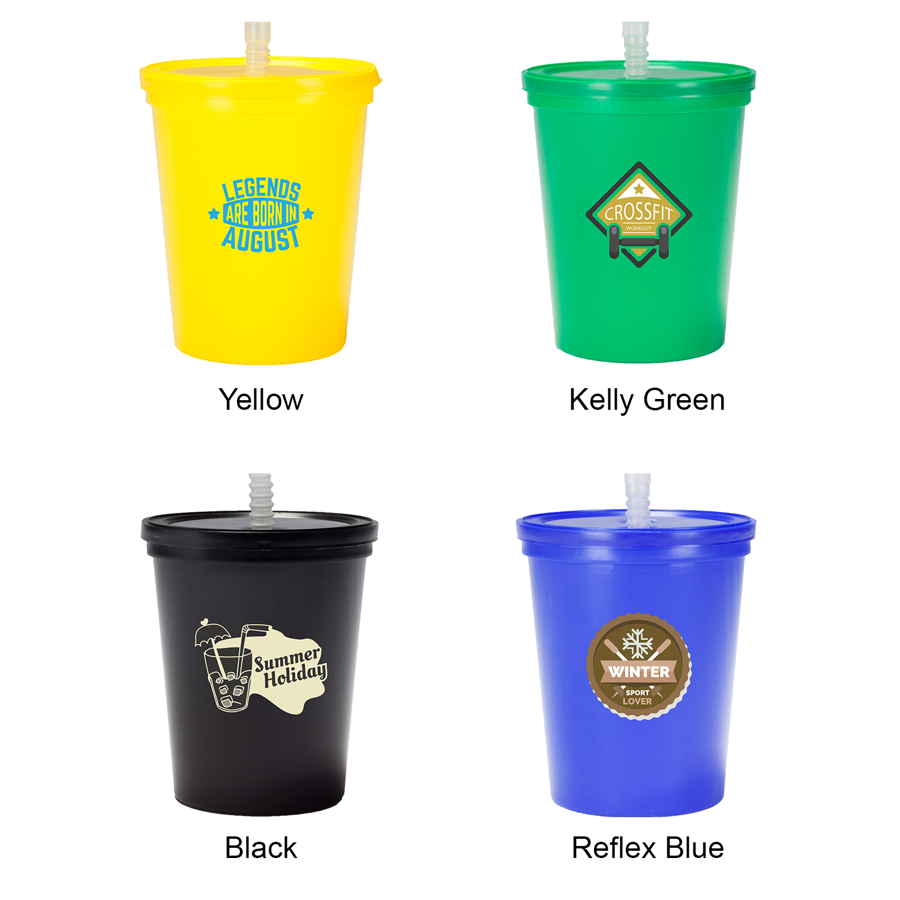 Plastic Stadium Cup with Lid and Straw 16 oz. 11