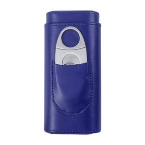 3 Finger Leather Cedar Wood Lined Cigar Case with Cutter 2